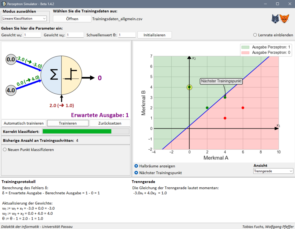 Screenshot des Perzeptron-Simulators